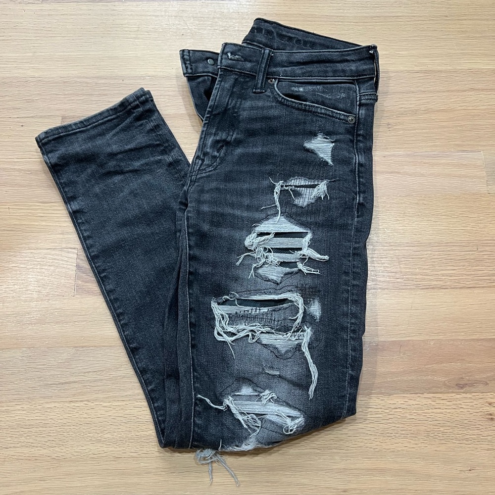 American Eagle Airflex Men’s Grey Ripped Jeans 26x28